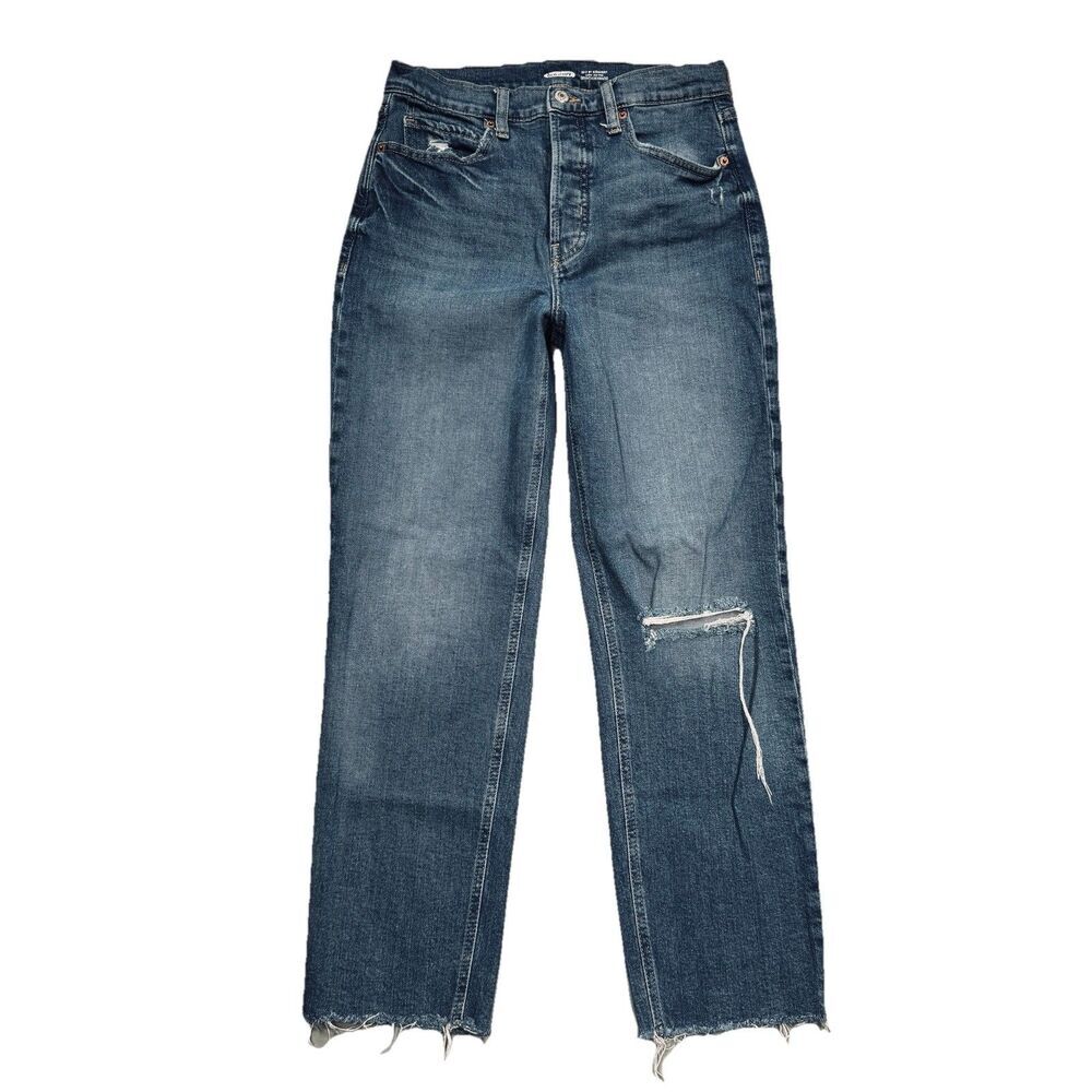 Old Navy Sky Hi Straight Ankle Jeans 6 (28x26) Blue Button Fly Distressed Womens